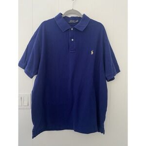 Polo Ralph Lauren Men's 2XB Big & Tall Mesh Polo Shirt Royal Blue/Yellow Pony